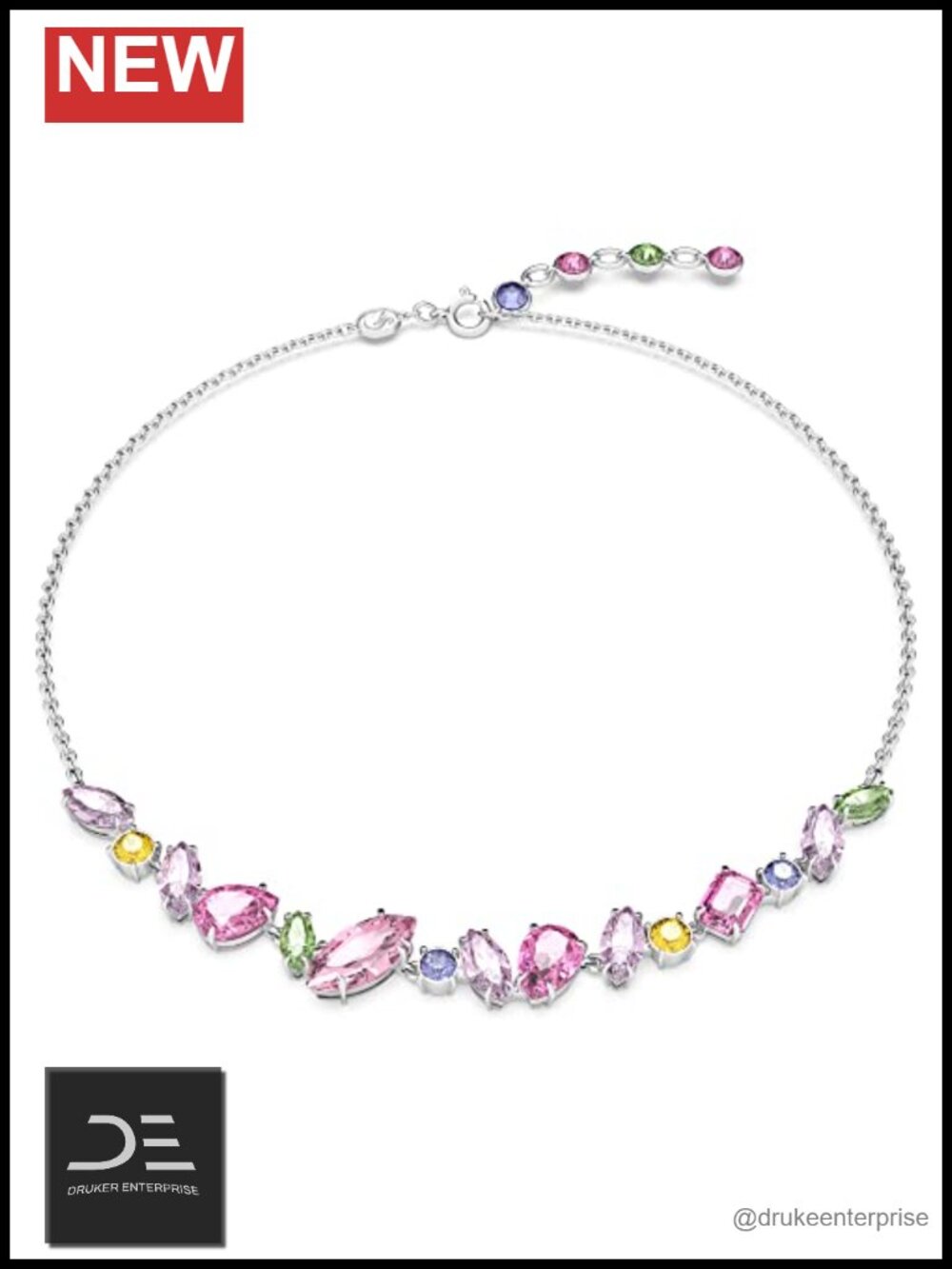 Swarovski Gema Crystal Necklace Rhodium Plated Chain 16.5 in